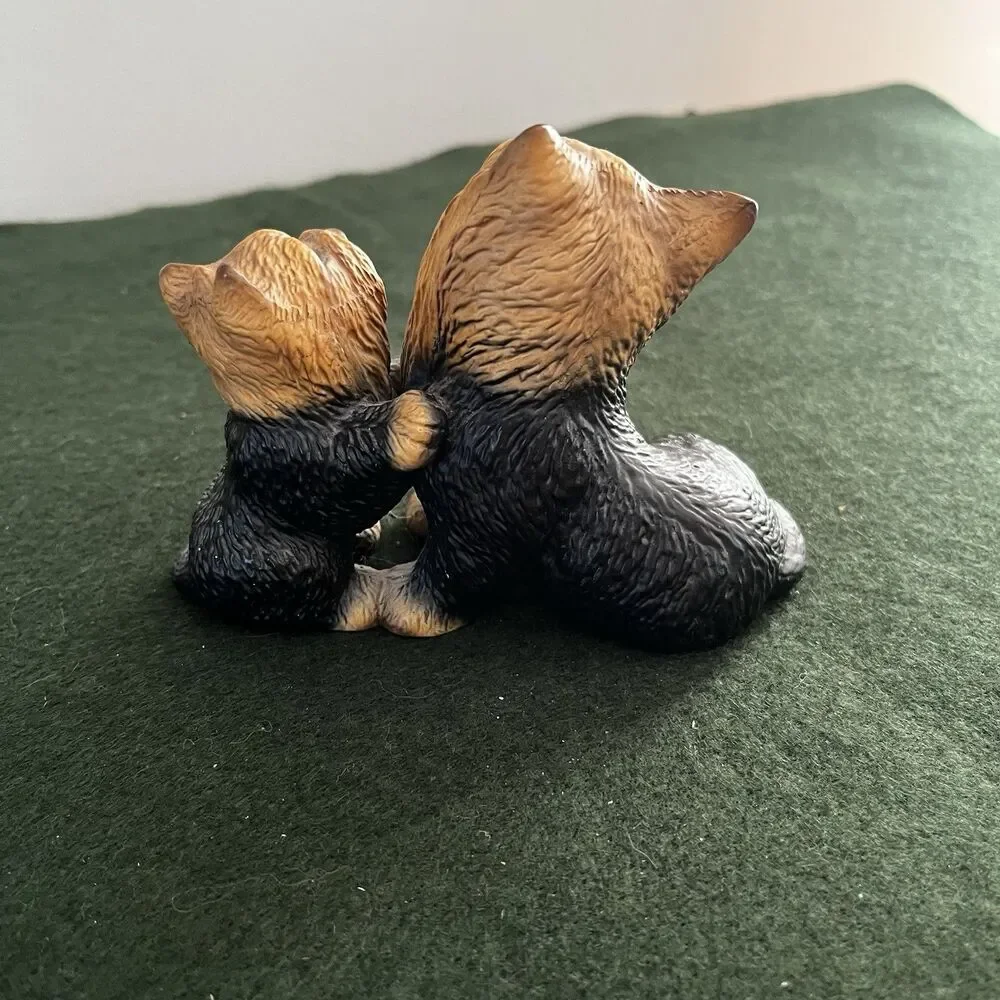 Vintage Yorkshire Terrier Dog With Playful Puppy Porcelain Figurine Japan